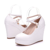 Designer Casual Wear High Heel Platform Round Toe Cross Tie Wedge Shoes - TravelStyle