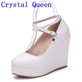 Designer Casual Wear High Heel Platform Round Toe Cross Tie Wedge Shoes - TravelStyle