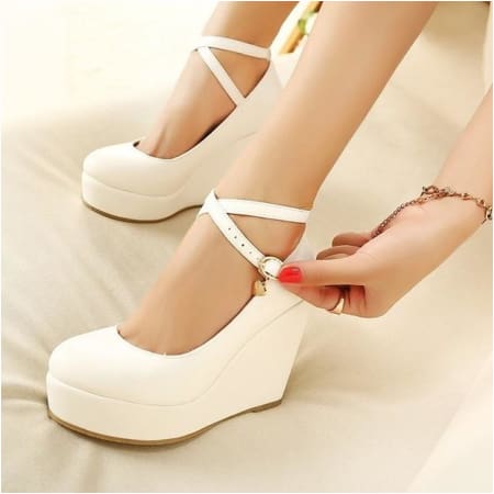 Designer Casual Wear High Heel Platform Round Toe Cross Tie Wedge Shoes - TravelStyle