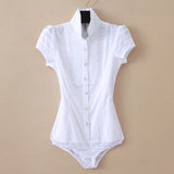 White Short Sleeve Pleated Bodysuit Top