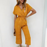 V-neck Printed Rompers Jumpsuit with Pockets