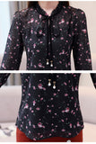 Spliced Long Flare Sleeve Black Floral Blouse