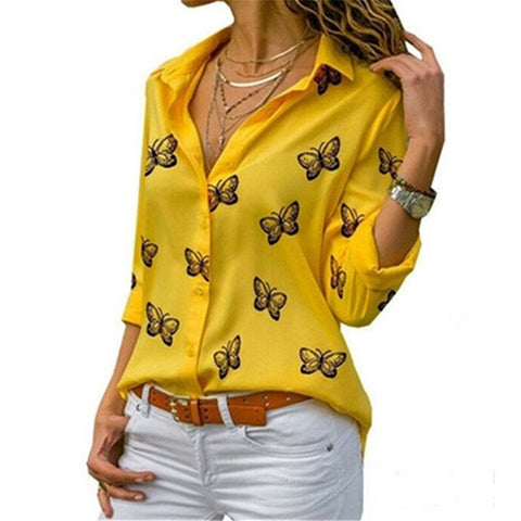 Butterfly Print Casual Long Sleeve Blouse