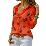 Butterfly Print Casual Long Sleeve Blouse