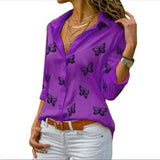 Butterfly Print Casual Long Sleeve Blouse