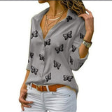 Butterfly Print Casual Long Sleeve Blouse