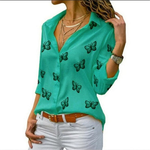 Butterfly Print Casual Long Sleeve Blouse