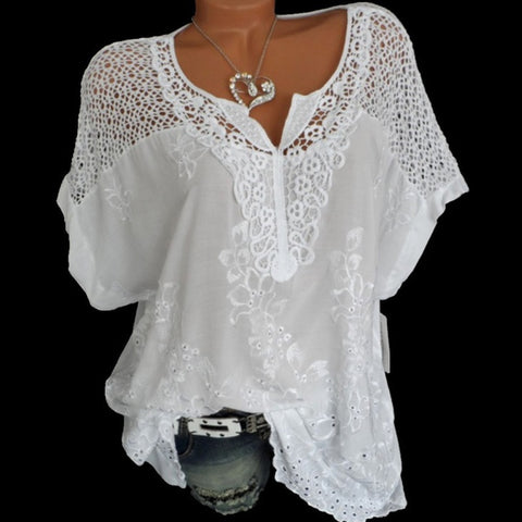 Loose White Lace Patchwork Blouse
