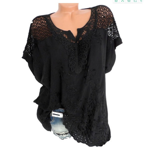 Loose White Lace Patchwork Blouse