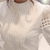 Long-sleeved White Lace Hook Flower Blouse