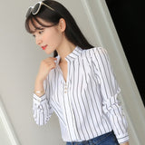 White Stripe Print Long Sleeve Blouse